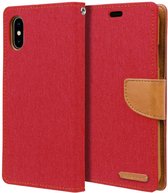 Luxe Apple iPhone X - iPhone XS Wallet Book Case Denim Rood Cover - Spijkerstof Hoes