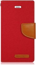 Luxe Apple iPhone 7 - iPhone 8 Wallet Book Case Denim Rood Cover - Spijkerstof Hoes