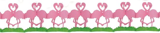 Papieren slinger flamingo vogel thema 3 meter - Tropische hawaii thema feestartikelen/versiering