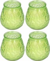 4x Windlicht geurkaars citronella tegen muggen groen glas - Geurkaarsen citrus geur - Glazen lantaarn - Anti-muggen citronella