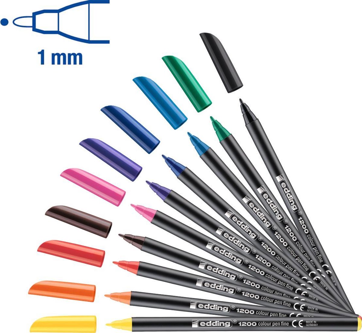 edding 1200 viltstift fijn - zwart rood blauw groen geel oranje bruin violet roze lichtblauw - set met 10 heldere kleuren - ronde punt 1mm - viltpunt voor tekenen en schrijven - voor school of mandala — afbeelding 12