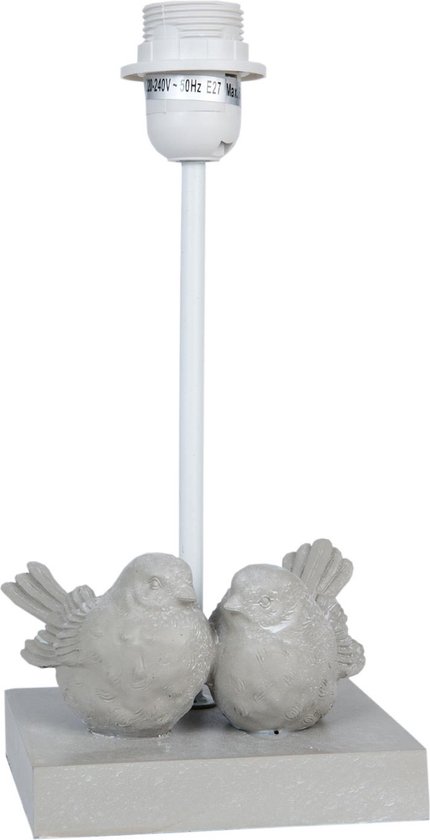 Base de lampe en plastique gris avec deux oiseaux, 14x13x30 cm.