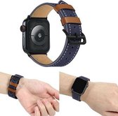 Geschikt voor Apple Watch bandje 38 / 40 / 41 mm - Series 1 2 3 4 5 6 7 SE - Smartwatch iWatch horloge band - 38mm 40mm 41mm - Fungus - PU Leer - Blauw wit - Contrast