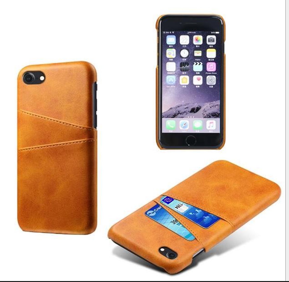 Back Cover met Opbergvakjes + Gehard Glas Screenprotector voor iPhone 8 _ Bruin