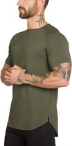 T-shirt mannen effen kaki fitness T-shirt met korte mouwen maat L