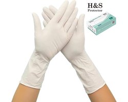H&S PROTECTOR® - Nitril handschoenen - Lange manchet 305mm - Wegwerp handschoenen - Wit - S - Poedervrij - 100 stuks