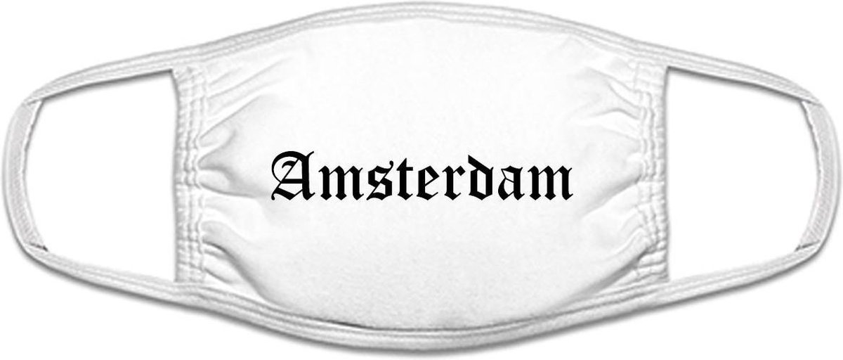 Amsterdam mondkapje | gezichtsmasker | bescherming | bedrukt | logo | Wit mondmasker van katoen, uitwasbaar & herbruikbaar. Geschikt voor OV