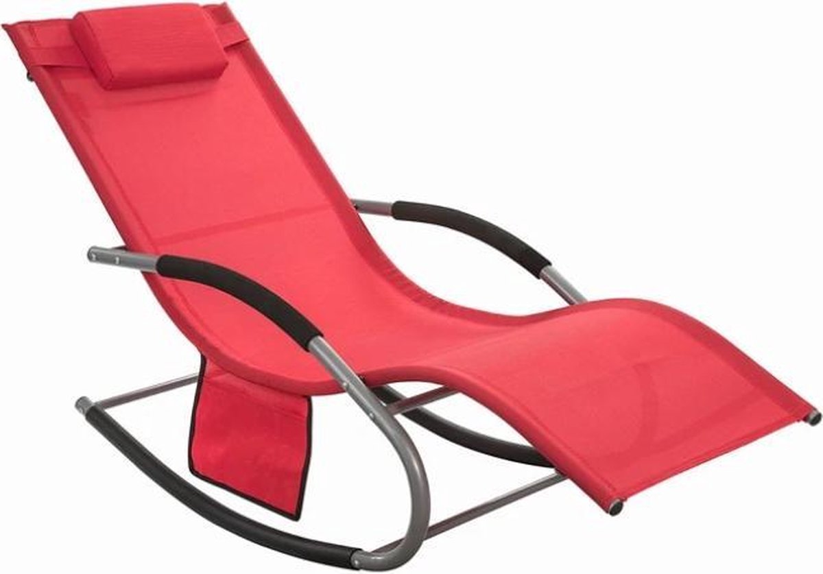 Simpletrade Ligbed - Ligstoel - Ademend ligvlak - Afneembaar kussen - Rood - 158x62x68 cm