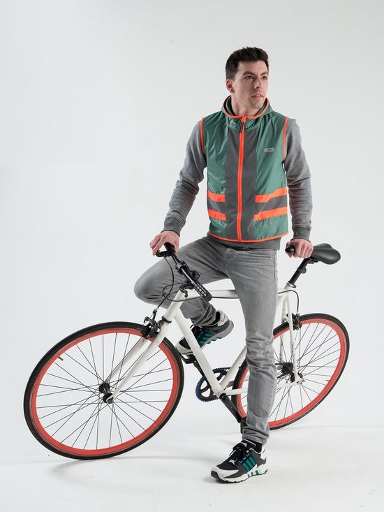 Gofluo - Fluo hesje volwassenen Darkjoy - Hoodie - Reflecterend - Veiligheidsvest - Fietsen - L - Khaki