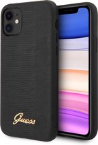 Guess Apple iPhone 11 zwart Backcover hoesje - Lizard - Metal Logo