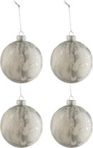 Doos Van 4 Kerstballen Marmerlook Glas Wit/Zilver Medium