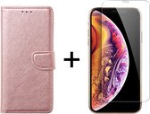 iPhone X/XS hoesje bookcase rose goud apple wallet case portemonnee hoes cover hoesjes - 1x iPhone X/XS screenprotector