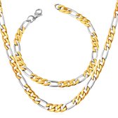 Figaro Ketting + Armband Set- Zilver / Goud kleurig - 4,5mm - Ketting Mannen - Ketting Dames - Armband Mannen - Armband Dames - Valentijnsdag voor Mannen - Valentijn Cadeautje voor
