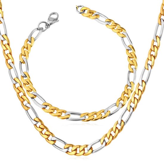 Figaro Ketting + Armband Set- Zilver / Goud kleurig - 4,5mm - Kettingen Armbanden Heren Dames - Cadeau voor Man