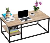 Salontafel met plank, moderne salontafel, woonkamertafel met opbergfunctie, rechthoekige tafel 102 × 50 × 40 cm met metalen frame (hout)