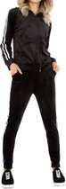 Dames huispak/vrijetijdspak velours met gekleurde bies L/XL 38-40 zwart/goud/zilver/roze