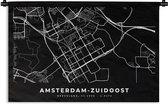 Wandkleed - Wanddoek - Kaart - Amsterdam-Zuidoost - Zwart - 120x80 cm - Wandtapijt