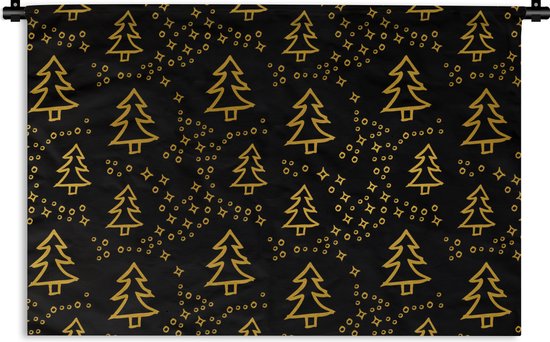 Tapisserie - Toile murale - Sapin de Noël - Or - Zwart - 60x40 cm - Tapisserie