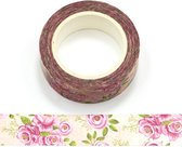 Roze rozen washi tape | 15mm - 10m