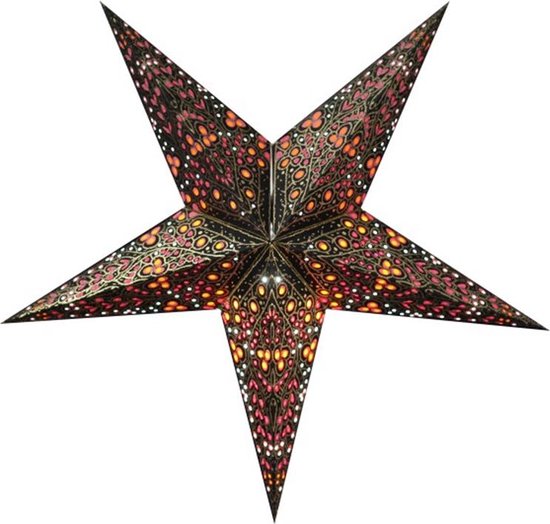 Floz luxe kerstster - papieren ster - zwart met roze, rode, oranje en gouden details - 60 cm - fairtrade