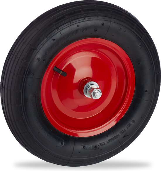 kruiwagenwiel - 4.80/4.00-8 - luchtband - stalen velg - met as - tot 120 kg - zwart-rood
