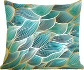 Sierkussens - Kussen - Gouden golven op een blauwe achtergrond - 50x50 cm - Kussen van katoen