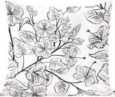 Sierkussens - Kussentjes Woonkamer - 60x60 cm - Een zwart wit illustratie van een bloemdessin