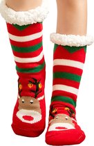 Huissokken Dames en Heren - Rendier Rudolf - Anti Slip Sokken - One Size - Dikke - Winter - Fleece - Fluffy - Verwarmde - Slofsokken - Bedsokken - Gevoerde Sokken - Cadeau voor hem
