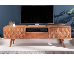 Massief tv-bord LIVING 140cm naturel acacia 3D-oppervlak massief hout