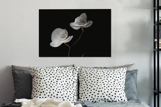 Tableau sur toile Orchidée - Fleurs - Zwart - Wit - Nature morte - 60x40 cm - Décoration murale