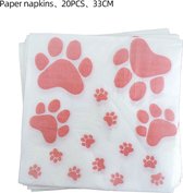 Pak met 20 honden servetten wit met roze honden pootjes - hond - hondenpoot - honden feest - honden verjaardag - servet - huisdier