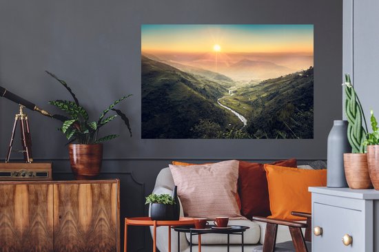 Stickers muraux - Film autocollant - Paysage d'Indonésie au lever du soleil - 120x80 cm - Film adhésif - Stickers muraux chambre d'enfant - Papier peint autocollant - Papier peint autocollant - Film autocollant