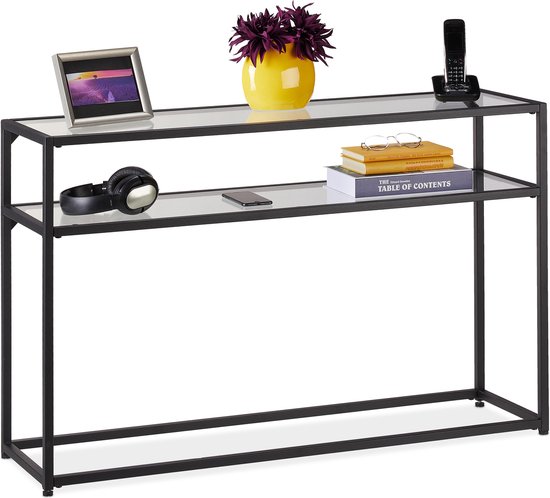 relaxdays table d'appoint verre - table murale - table d'appoint couloir - table d'entrée - 2 étagères - étroit