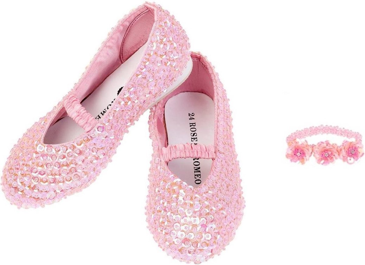 Prinsessen Schoenen Roze bij prinsessenjurk, k3 jurk, elsa frozen - mt 24 + armbandje