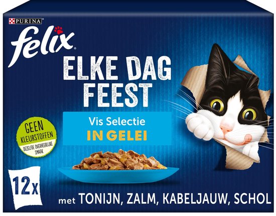 Felix Elke Dag Feest Vis Selectie in Gelei - Kattenvoer natvoer - Tonijn,...