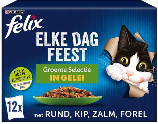 Felix Elke Dag Feest Groente Selectie in Gelei - Katten natvoer - 48 x 85g