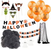 Selwo Halloween-decoratie, griezel-decoratieset met meer dan 30 onderdelen, guirlande, wimpelslinger, ballon, spinnenweb met spinnen, geesten, voor decoratie van huis, tafel en tui