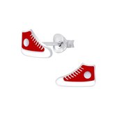 Joy|S - Zilveren sneaker oorbellen - rode gympies oorknoppen