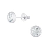 Joy|S - Zilveren ronde oorbellen- 5.5 mm - kristal - zilver rand