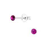 Joy|S - Zilveren ronde oorbellen - 3 mm  oorknopjes - kristal fuchsia roze