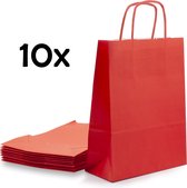 PrimeAmbition Kraft Papieren Tasjes Met Handvat – Zakjes – 10 Stuks – Rood – 18x8x24 cm – Cadeautasjes