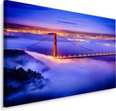 Schilderij Golden Gate Bridge in de avond, blauw/paars, 4 maten, premium print