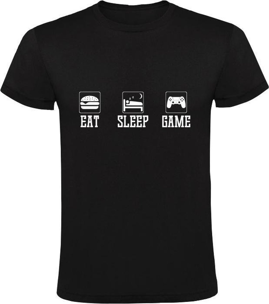 EATSLEEPGAME - Kinder T-shirt 116 - Zwart - Videogame - Spelcomputer - Hobby - Levensstijl - Grappig