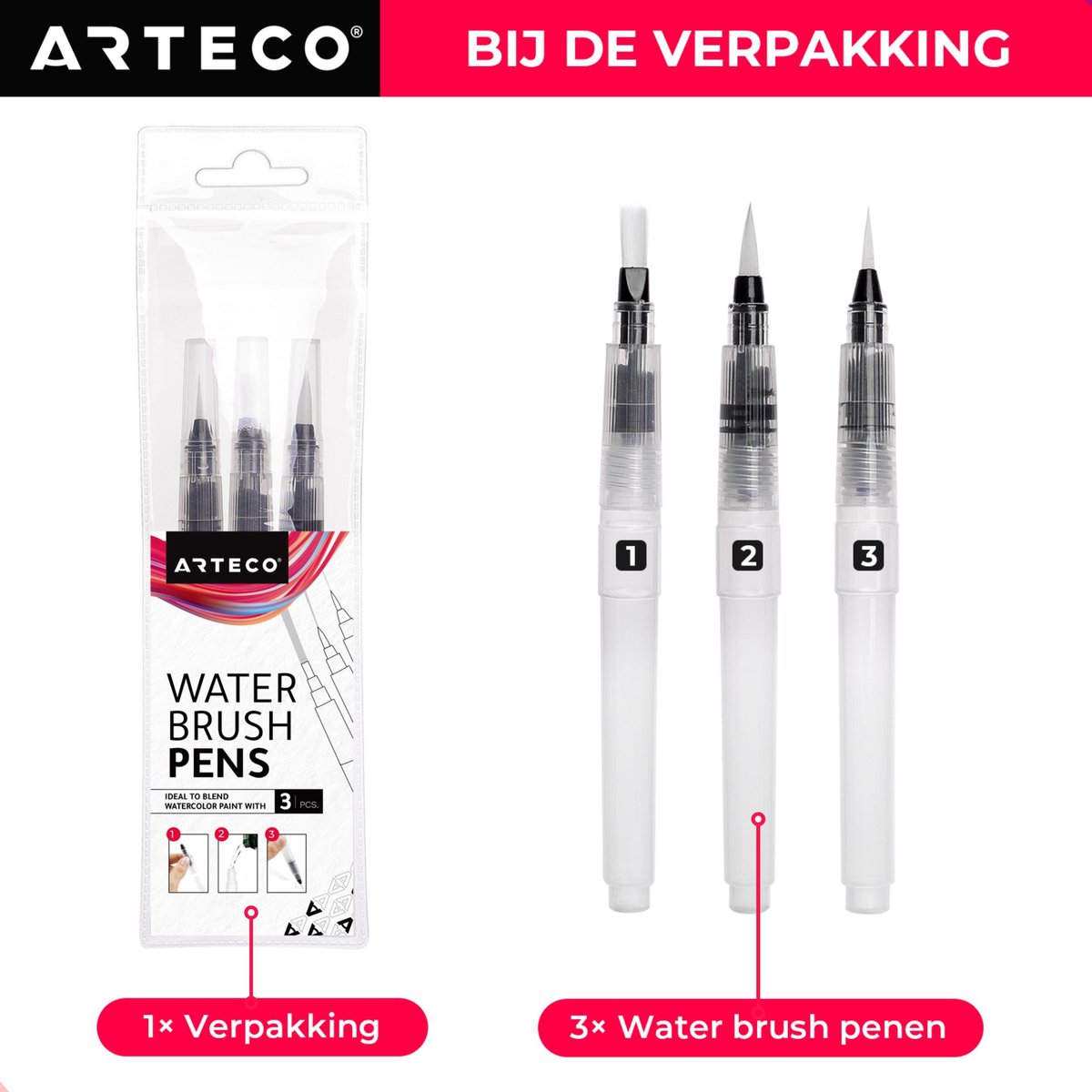 ARTECO® Set 3 Stuks Waterbrush Pennen (2 Punt + 1 Plat) - Navulbaar Penseel – Brushlettering & Kalligrafie — afbeelding 8