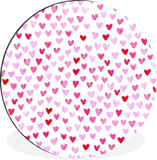 Wandcirkel - Aluminium - een kaart voor Valentijnsdag met hartjes - ⌀