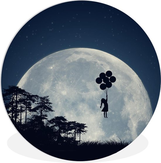 Ballons fille semble voler à la pleine lune. Assiette en plastique cercle  mural ⌀ 140 cm | bol