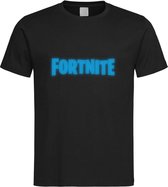 Zwart T shirt met  " Fortnite " logo Glow in the Dark Blauw maat M