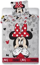 Minnie Mouse Love Dekbedovertrek - Eenpersoons - 140x200 cm - Grijs