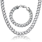 Ketting + Armband Set - Cuban Link - Zilver kleurig - 6mm - Ketting Mannen - Ketting Dames - Armband Mannen - Armband Dames - Valentijnsdag voor Mannen - Valentijn Cadeautje voor H