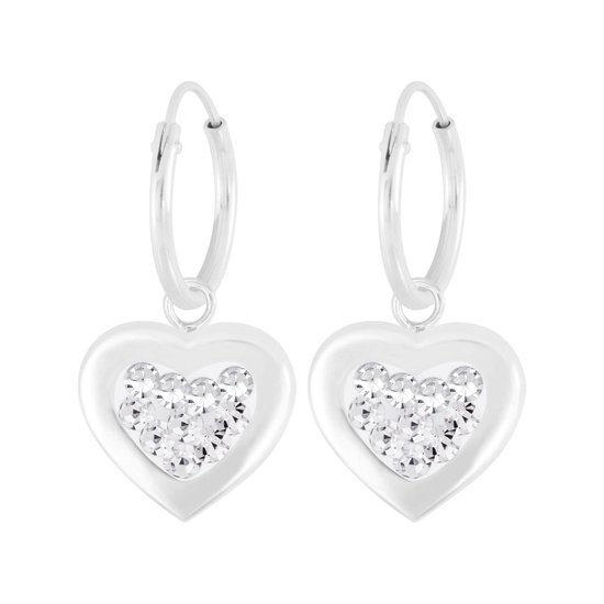 Joy|S - Zilveren hart bedel oorbellen - oorringen - kristal